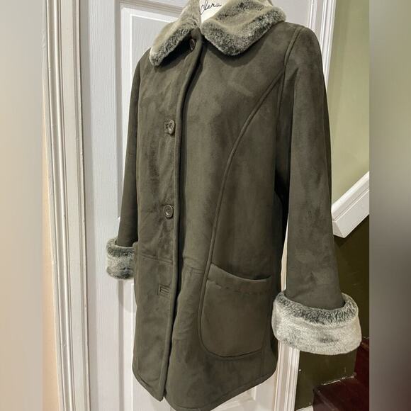 FEN-NELLI TRENCH COAT WINTER SZ 7/8 VINTAGE OLIVE GREEN PREPPY CHIC VERSATILE - Picture 8 of 16